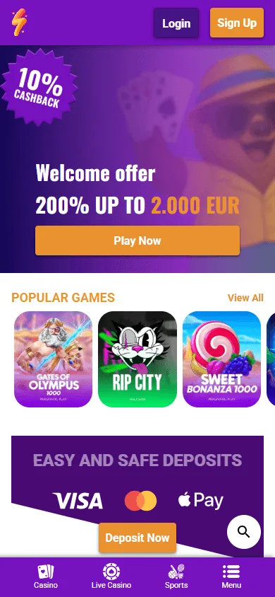Partyspins Casino home on a mobile device