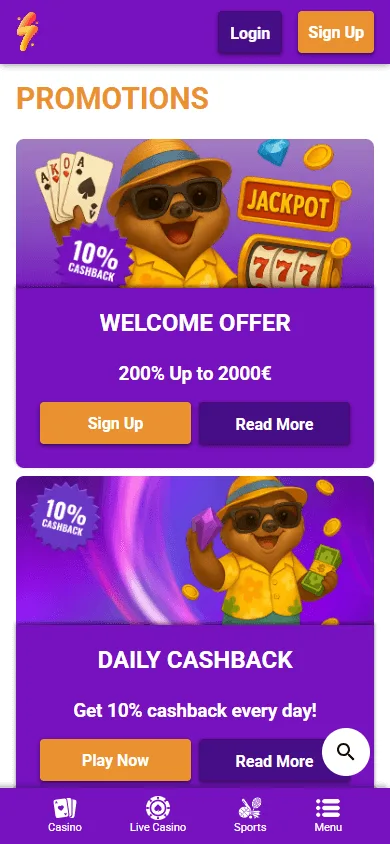 Partyspins Casino promotions area on a mobile device